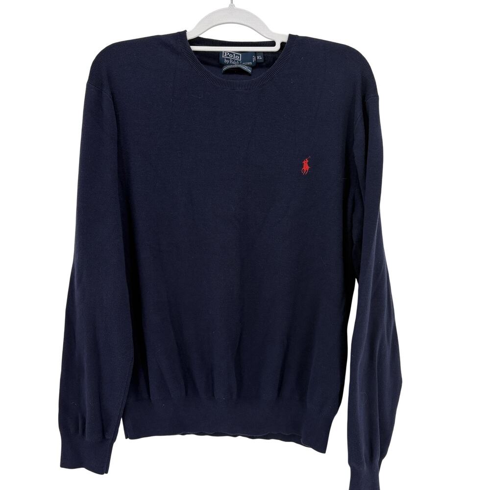 Polo Ralph Lauren Sweater Mens XL Blue Crewneck‎ Pullover Red Pony Classic Style